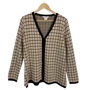 Exclusively Misook Women's Button Front Acrylic Cardigan Tan Black Medium